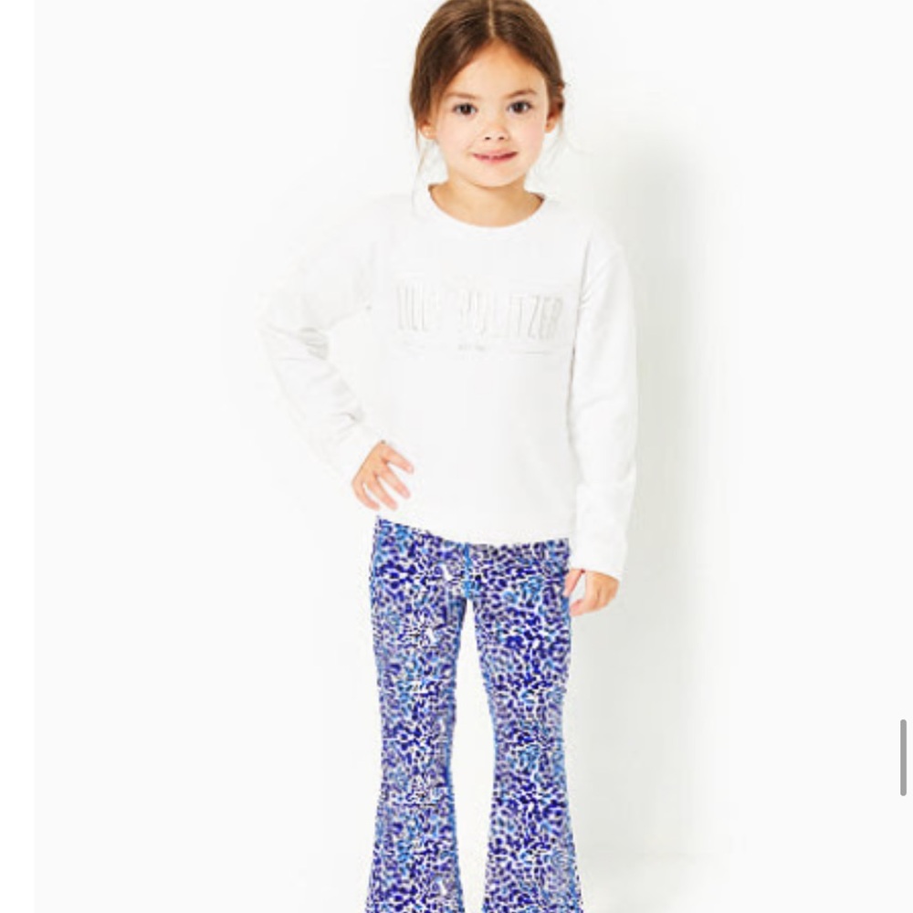 Lilly Pulitzer White Sweatshirt and Blue Patterned Pants